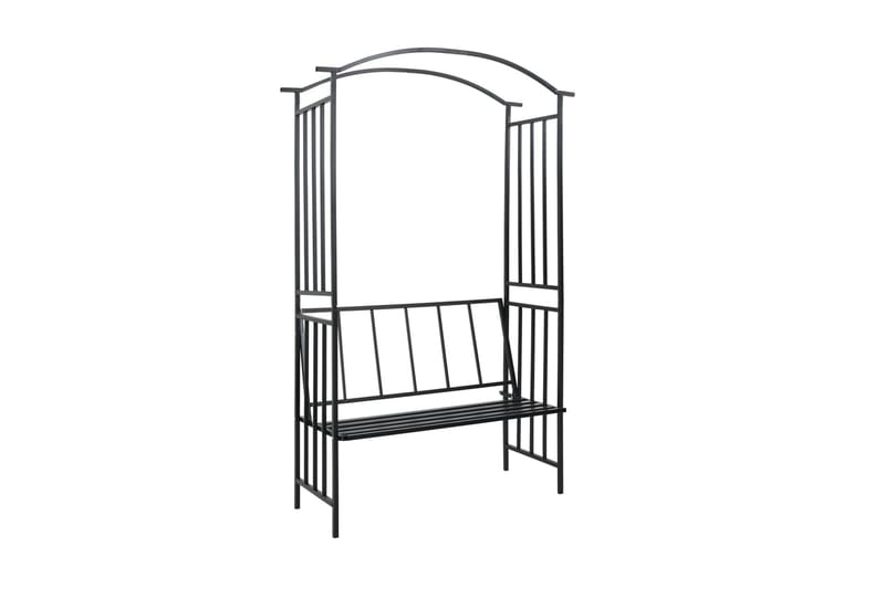 Hagebue med benk svart 114x45x205 cm jern - Rosebue - Hagefigurer & hagepynt