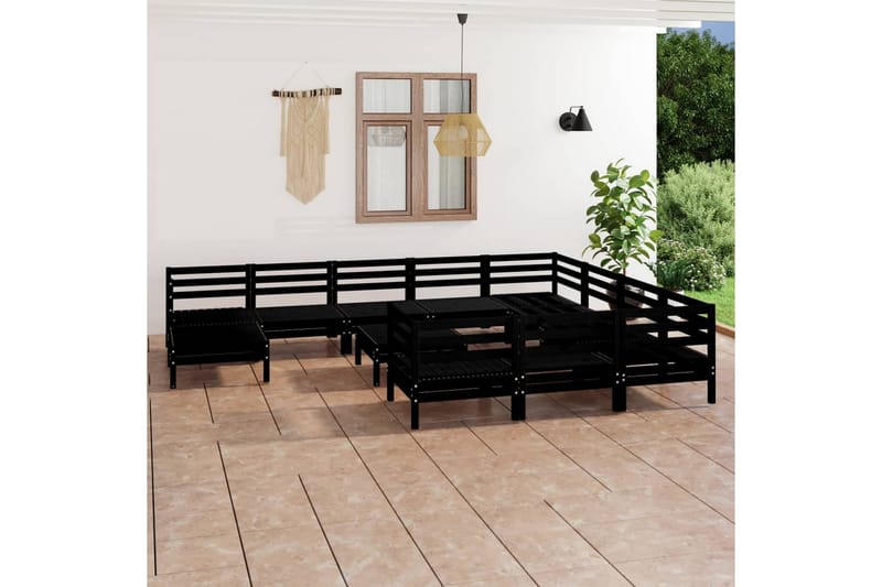 Hagesofagruppe 12 deler svart heltre furu - Svart - Verandamøbler - Sofagruppe utendørs - Loungesett