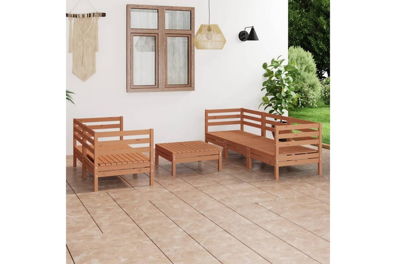 Hagesofagruppe 6 deler honningbrun heltre furu - Brun - Verandamøbler - Sofagruppe utendørs - Loungesett