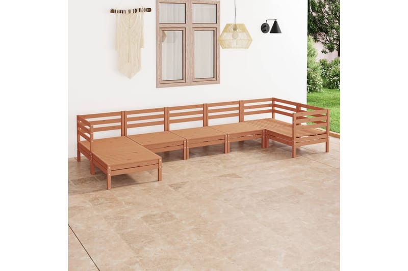 Hagesofagruppe 7 deler honningbrun heltre furu - Brun - Verandamøbler - Sofagruppe utendørs - Loungesett