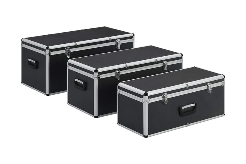 Oppbevaringskasser 3 stk svart aluminium - Svart - Putebokser & Putekasser