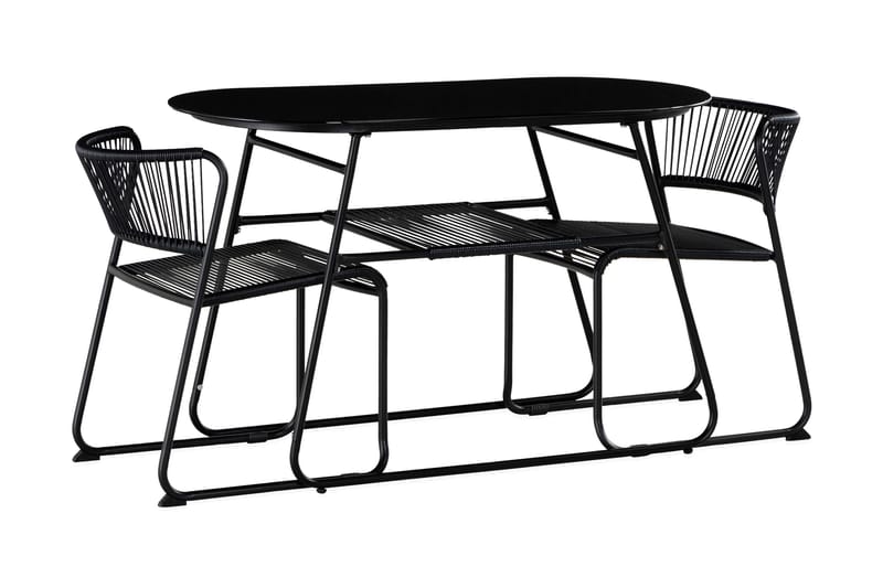 Lamborg Cafésett 120 cm Oval + 2 stoler - Glass/Svart - Cafesett - Balkonggrupper