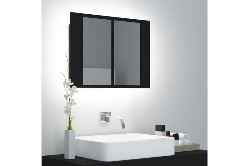 LED-speilskap til baderom svart 60x12x45 cm - Svart - Speilskap