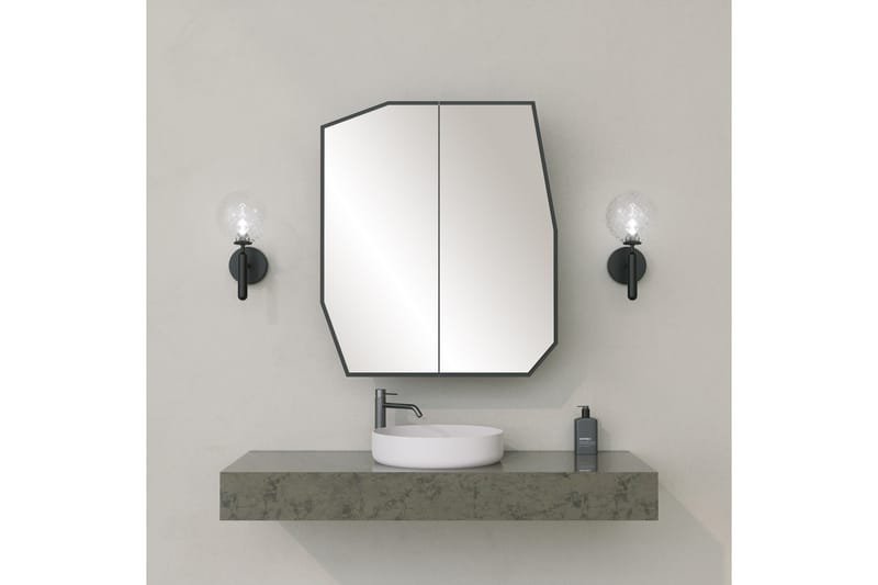 Patni Overskap med speil 45 cm - Svart - Speilskap