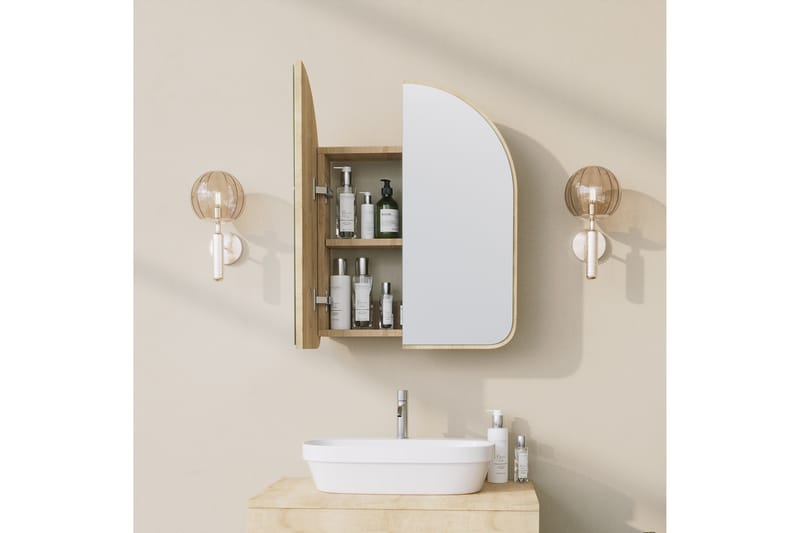 Heren Overskap med speil 45 cm - Beige - Speilskap