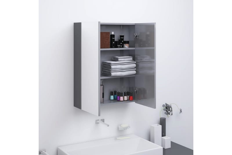 Speilskap til bad 60x15x75 cm MDF skinnende grå - Gr�å - Speilskap