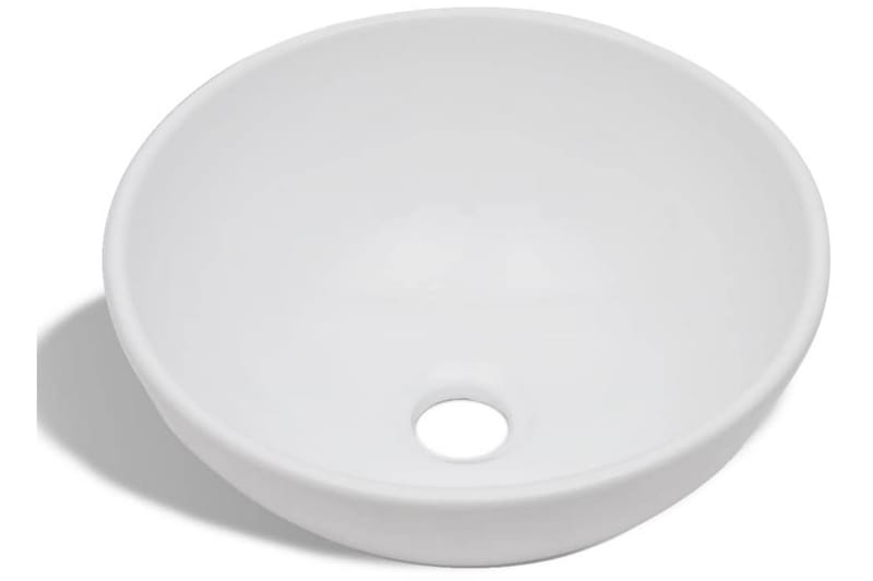Baderomsvask med kran keramisk rund hvit - Enkel vask