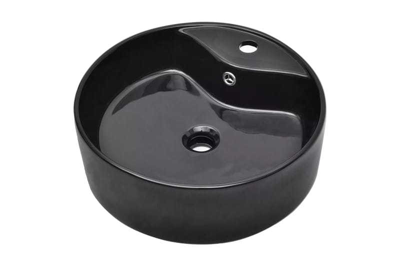 Keramisk rund baderomsservant servantbatterihull/overløpshul - Enkel vask