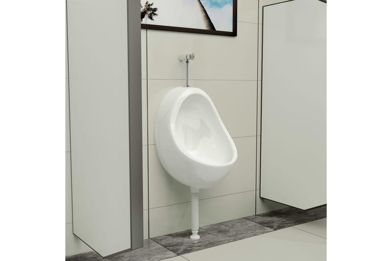 Vegghengt urinal med spyleventil keramisk hvit - Hvit - Vegghengt