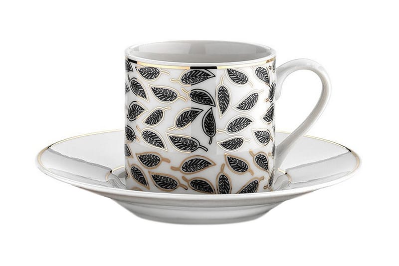 Adine Kaffeservise 12 Deler Porselen - Hvit/Svart - Kaffekopp & kaffekrus - Porselen - Mugger & kopper