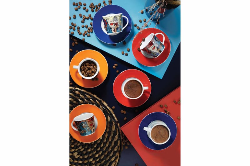 Kaffeservice 12-pk - Flerfarget - Kaffekopp & kaffekrus - Porselen - Mugger & kopper