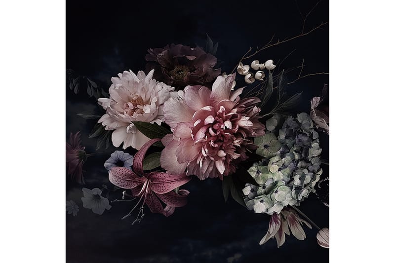Akrylbilde Flowers III Glass/Svart/Rosa - 80x80 cm - Bilder & kunst