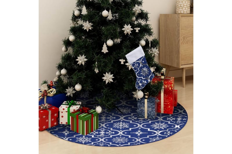 Luksus juletreskjørt med sokk blå 122 cm stoff - Blå - Juletrematte - Julepynt & juledekorasjon