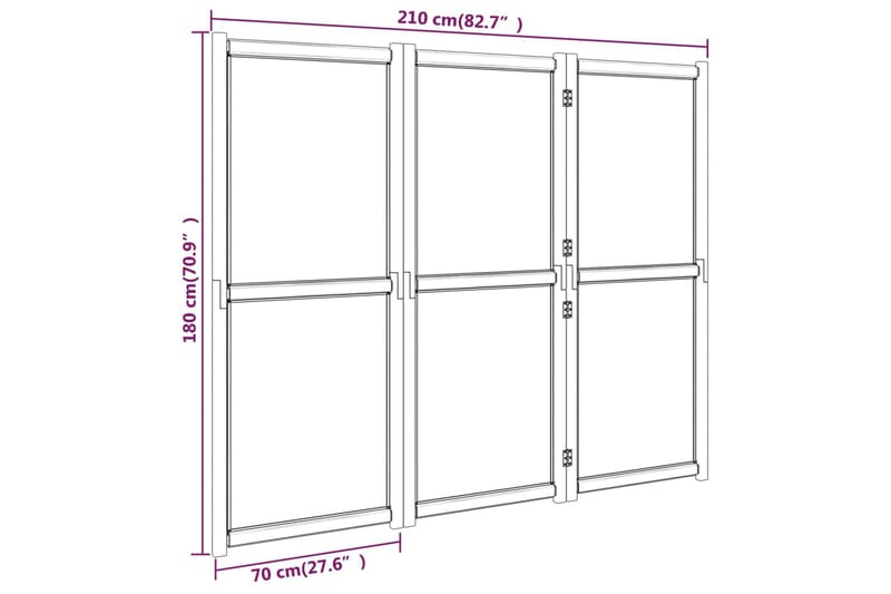 Romdeler 3 paneler kremhvit 210x180 cm - Krem - Skjermvegg - Romdelere