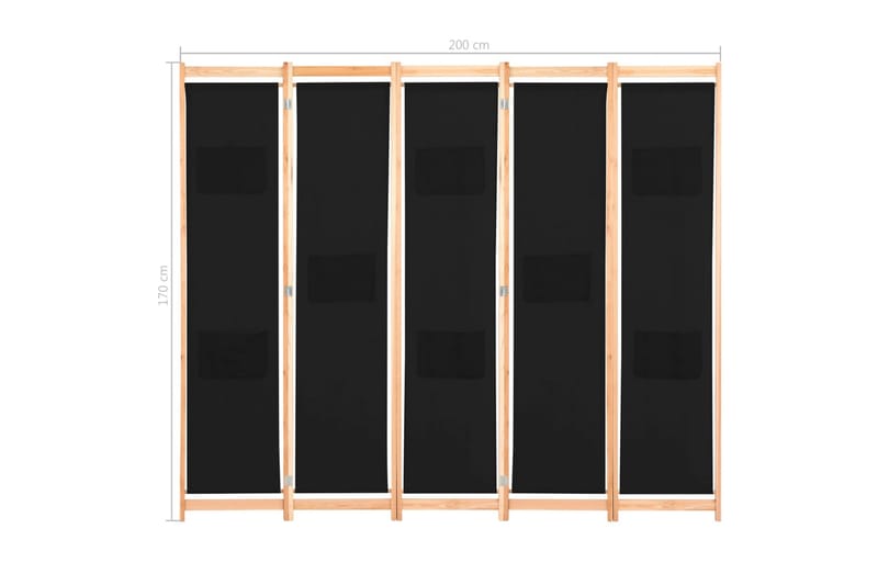 Romdeler 5 paneler svart 200x170x4 cm stoff - Skjermvegg - Romdelere