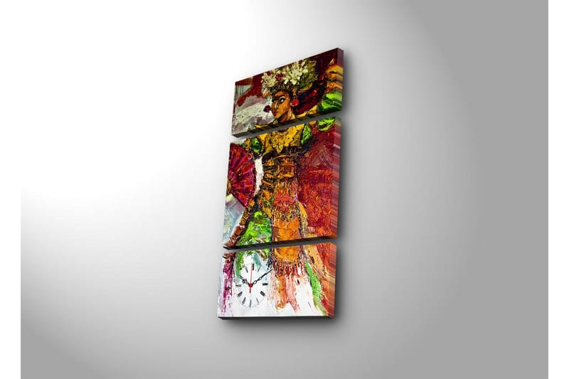 Dekorativ Canvasbilde med Klokke 3 Deler - Flerfarget - Veggklokke