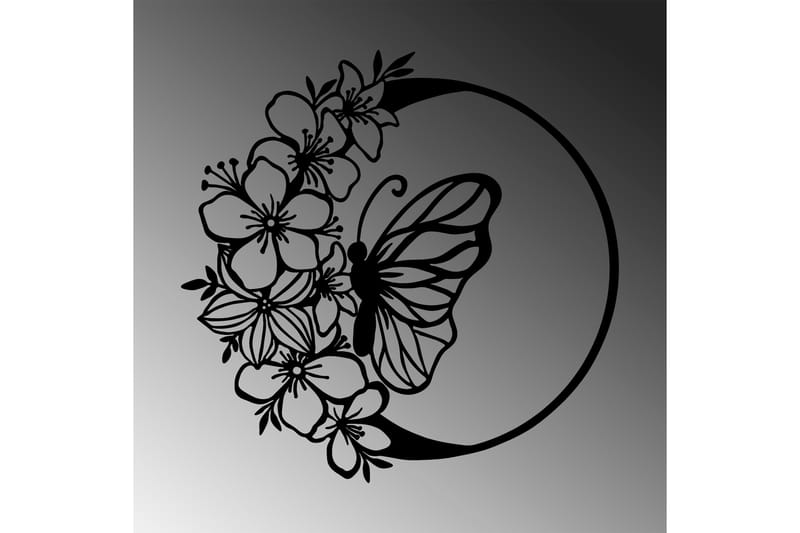 Butterfly And Flower Veggdekor - Svart - Metallskilt