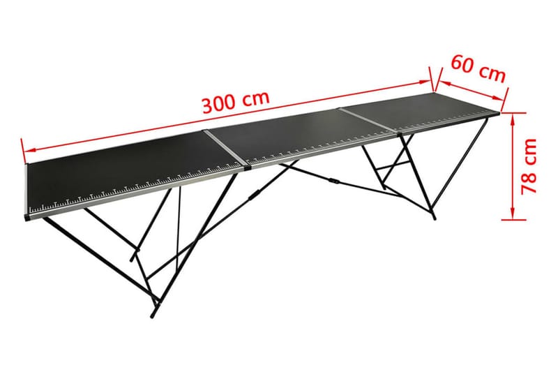 Foldbart tapetbord MDF og aluminium 300x60x78 cm - Bord til tapet