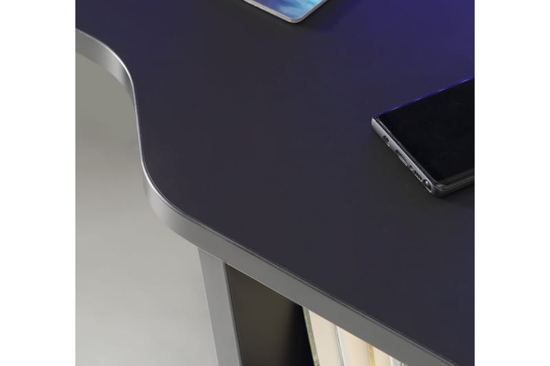 Bays Gaming Skrivebord 160 cm med Oppbevaring 2 Hyller - Svart - Skrivebord - Databord