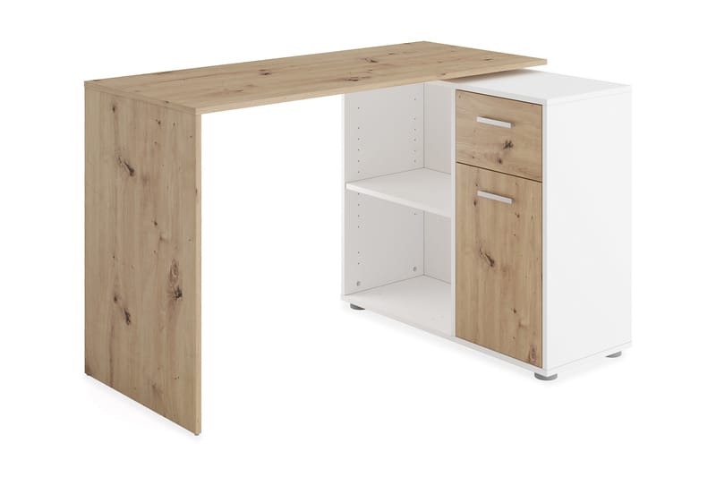 Colatosti Hjørneskrivebord 117 cm med Oppbevaring - Lysebrun/Hvit - Hjørneskrivebord
