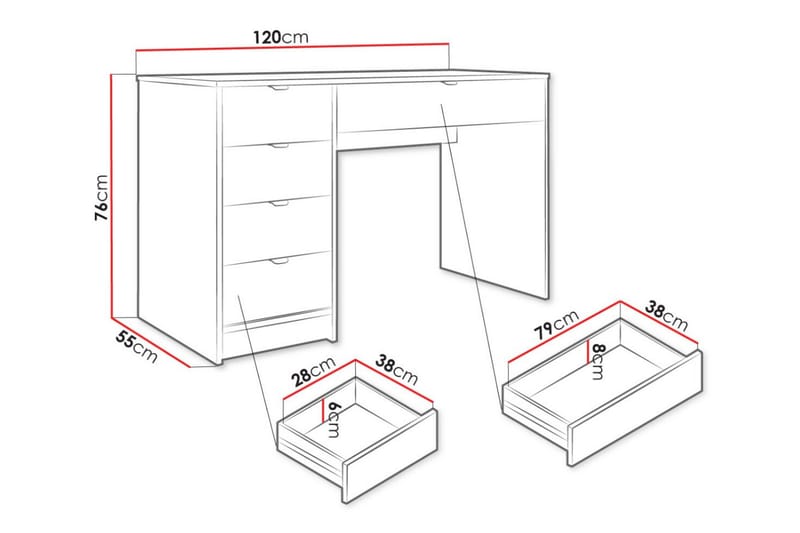 Novaj Sminkebord 120x55 cm - Hvid - Sminkebord & toalettbord