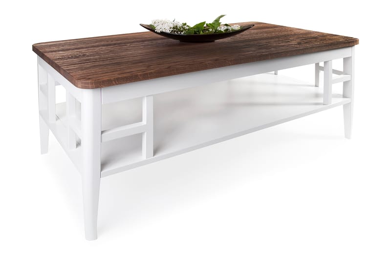 Arlanda Sofabord 130 cm med Oppbevaringshylle - Hvit/Rustik - Sofabord - Sofabord med oppbevaring