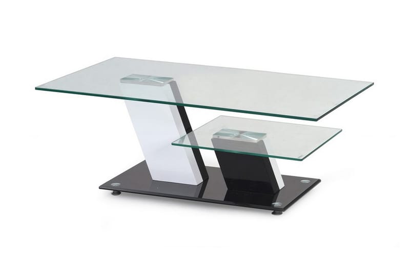Perreira Sofabord 110 cm med Oppbevaringshylle - Glass/Svart/Hvit - Sofabord
