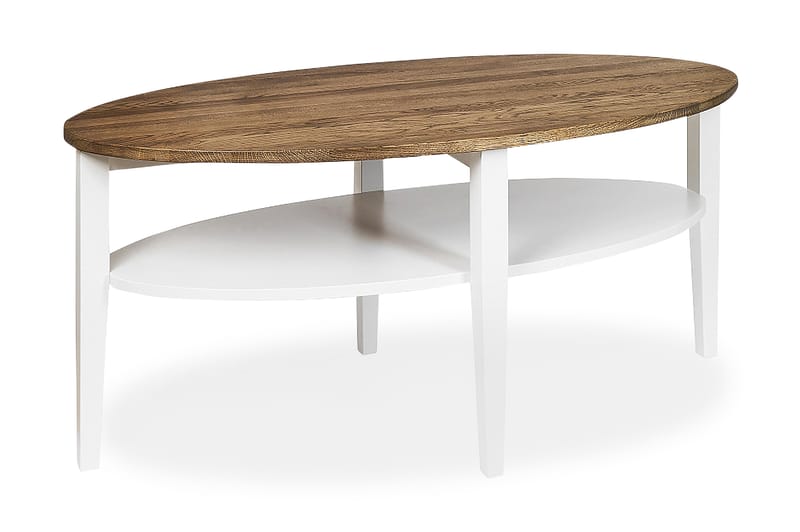 Tranås Sofabord 120 cm Ovalt med Oppbevaringshylle - Eik/Hvit - Sofabord - Sofabord med oppbevaring