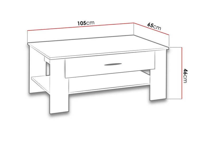 Vindsten Sofabord 105 cm med Oppbevaring 2 Skuffer + Hylle - Svart - Sofabord