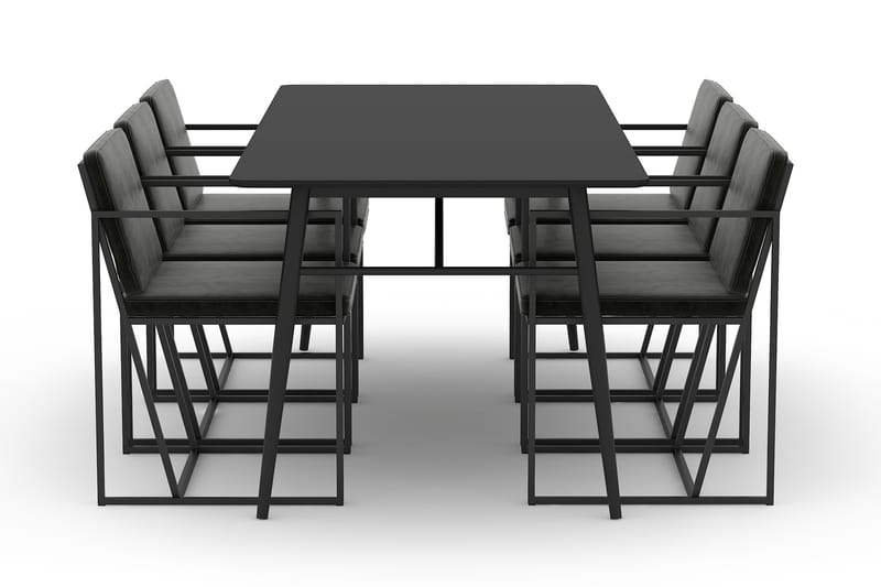 Adrianah Spisebord 200 cm med 6 Indy Kjøkkenstoler Fløyel - Beige/Svart - Spisegrupper