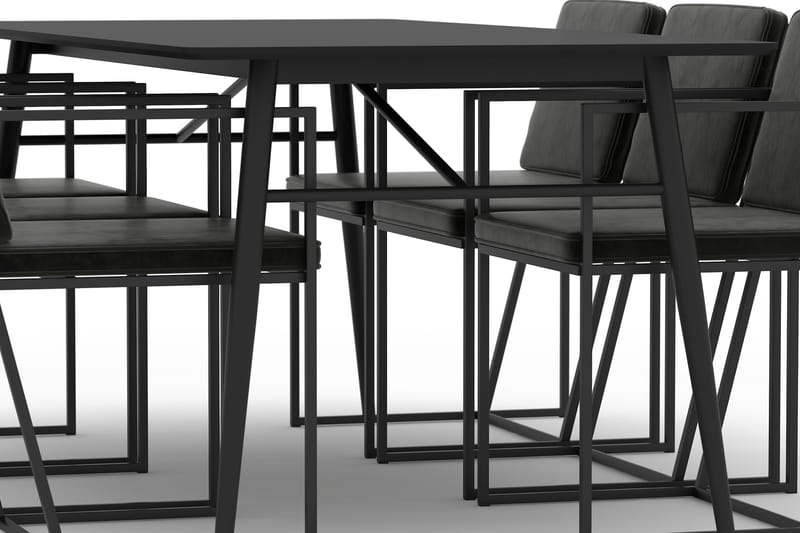 Adrianah Spisebord 200 cm med 6 Indy Kjøkkenstoler Fløyel - Beige/Svart - Spisegrupper
