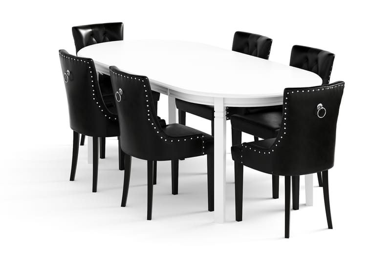 Läckö Spisebord med 6 Tuva stoler - Hvit/Svart - Spisegrupper