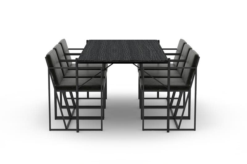 Thars Spisebord 200 cm med 6 Indy Kjøkkenstoler Fløyel - Svart - Spisegrupper
