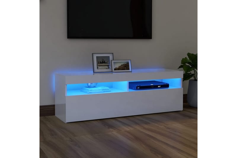 TV-benk med LED-lys høyglans hvit 120x35x40 cm - Hvit - TV-benk & mediabenk