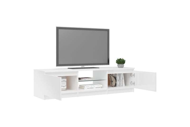 TV-benk med LED-lys høyglans hvit 140x40x35,5 cm - Hvit - TV-benk & mediabenk