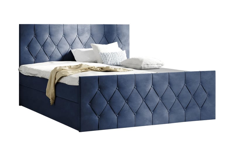 Kontinentalseng 127x216 cm - Blå - Komplett sengepakke - Seng med oppbevaring