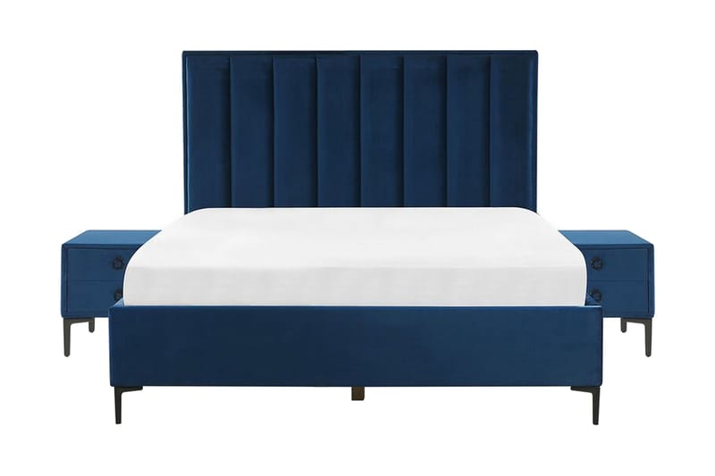 Sovrumsset Dobbeltseng 160x200 cm marineblå SEZANNE - Blå - Komplett sengepakke - Rammeseng
