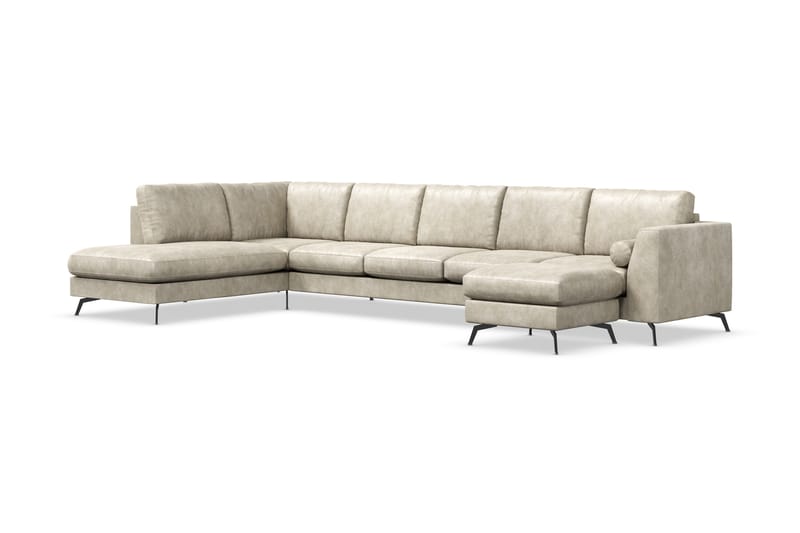 Ocean Lyx U-sofa med Sjeselong Venstre - Beige/Lær - Sofa med sjeselong