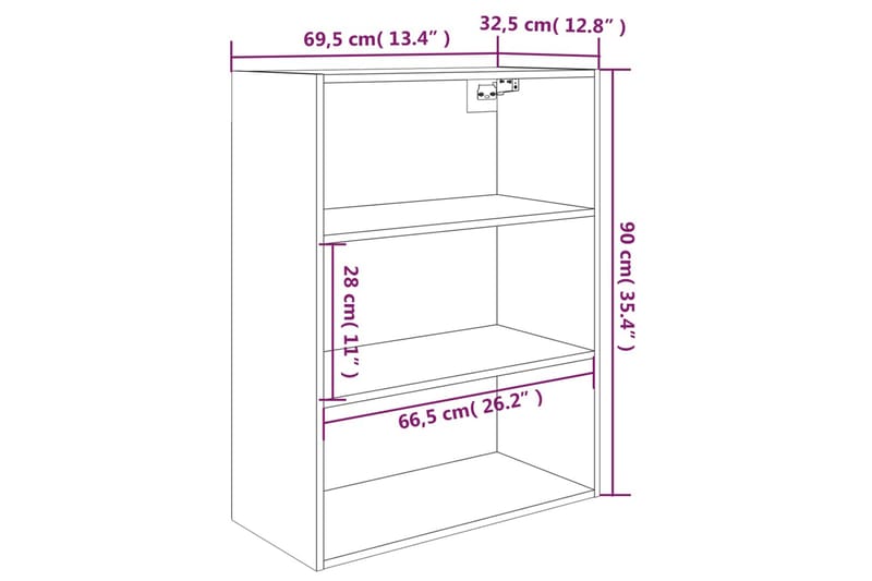 beBasic Hengende veggskap hvit 69,5x32,5x90 cm - Hvit - Vegghengt oppbevaring