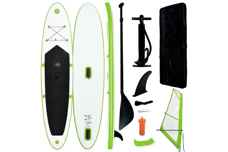 Oppblåsbart padlebrettsett med seil grønn og hvit - Grønn - Treningsgulv & puslematte