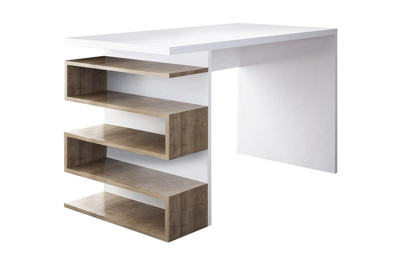 Asillane Skrivebord 120 cm med Sideoppbevaring - Hvit/Valnøttsbrun - Skrivebord