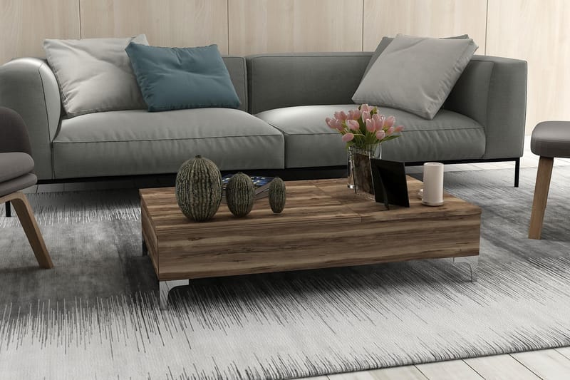 Furny Home Sofabord 121 cm Hev- og Senkbart med Oppbevaring - Valnøttsbrun - Sofabord