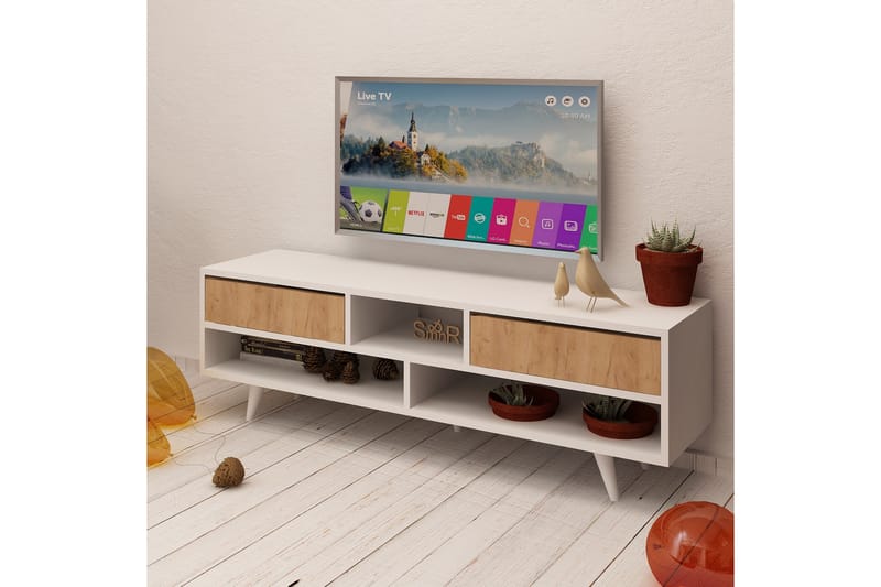 Mod Design TV-benk 140 cm - Hvit/Brun - TV-benk & mediabenk