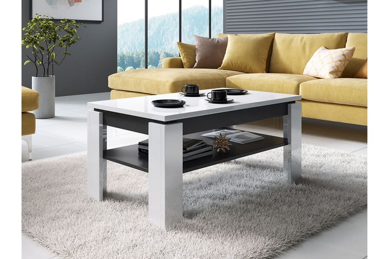 Vekerum Sofabord 100 cm med Oppbevaringshylle - Hvit/Grafitgrå - Sofabord