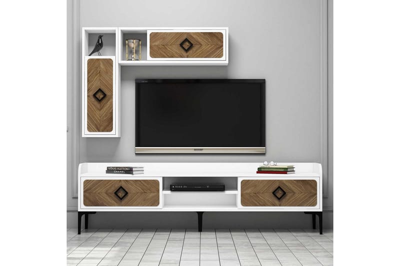Hovdane TV-Benk 180 cm - Hvit/Brun - TV-møbelsett