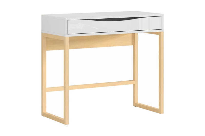 Poria Skrivebord 85 cm med Oppbevaringsskuff - Natur/Hvit Høyglans - Skrivebord
