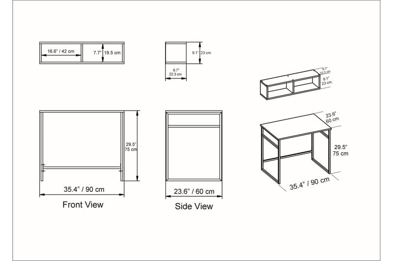 Klingbo Skrivebord 90 cm med Oppbevaring Vegghylle - Hvit - Skrivebord