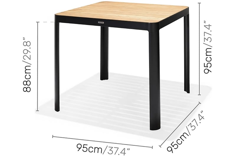 Portals bord 95 cm - Svart/Tre - Spisebord ute