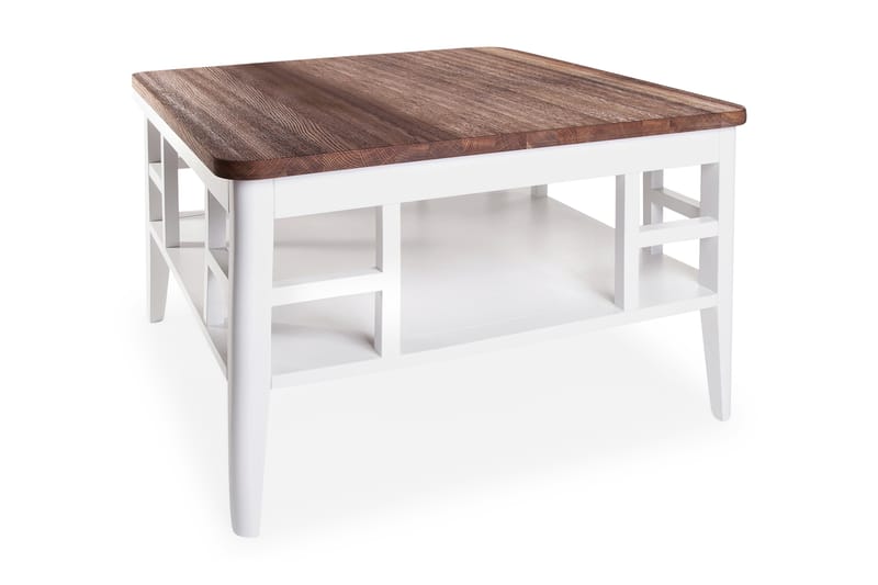 Arlanda Sofabord 80 cm med Oppbevaringshylle - Hvit/Rustik - Sofabord - Sofabord med oppbevaring