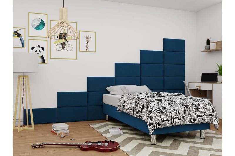 Adeliza Kontinentalseng 90x200 cm+Panel 60 cm - Blå - Komplett sengepakke